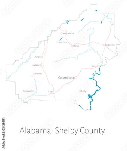 Detailed map of Shelby County in Alabama  USA