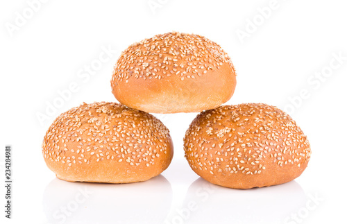 group of sandwich bun with sesame seeds isolated on white background