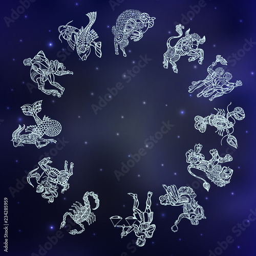 set with signs of zodiac