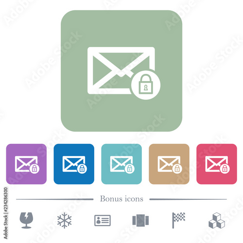 Lock mail flat icons on color rounded square backgrounds
