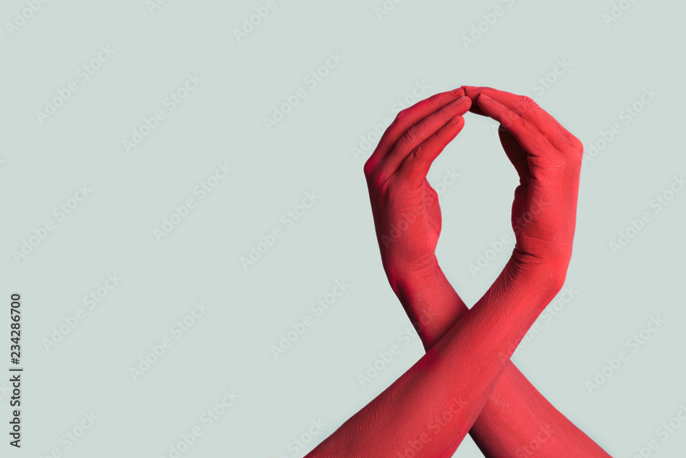 red ribbon for the fight against AIDS - obrazy, fototapety, plakaty 