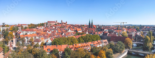 Aerial wide panorama cityscape of Nuremberg, Bavaria, Germany