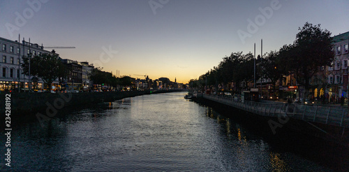 Canvas Print Twilight looking over a Dublin Canal