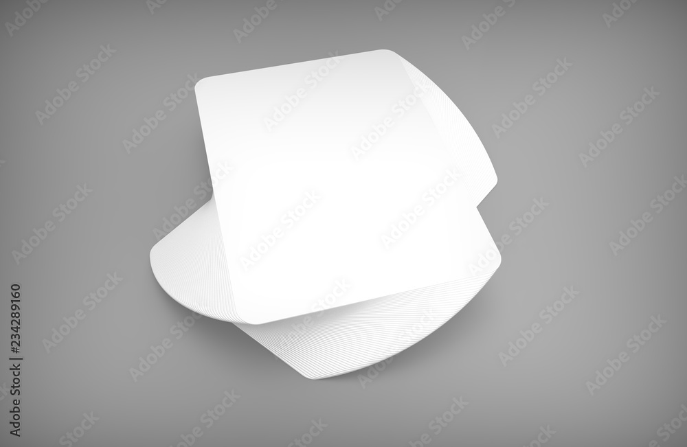 Poker blank turned on card deck mockup on gray desk. 3D rendering Poker blank turned on card deck mockup on gray desk. 3D rendering