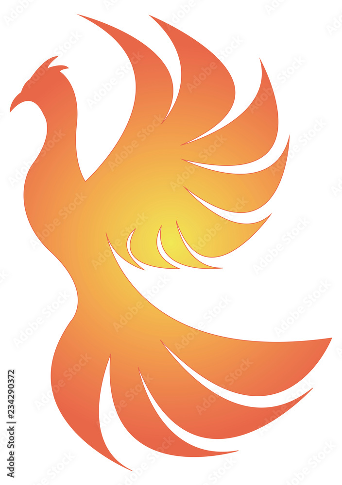 Obraz premium soaring fiery Phoenix with raised wings up