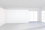 White office interior with empty billboard on wall. Mock up, 3D Rendering.