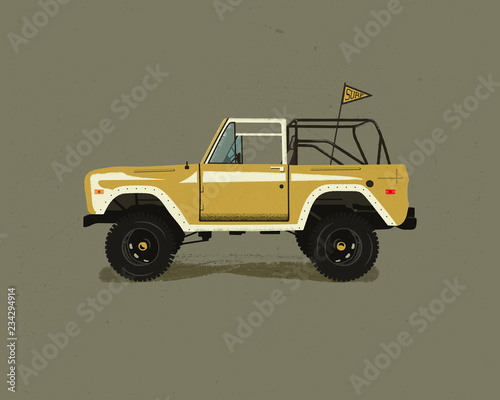 Vintage hand drawn surf car. Retro transportation with surfboard. Old style sufing automobile. Perfect for T-Shirt, travel mugs and otjer outdoor adventure apparel prints. Stock isolated