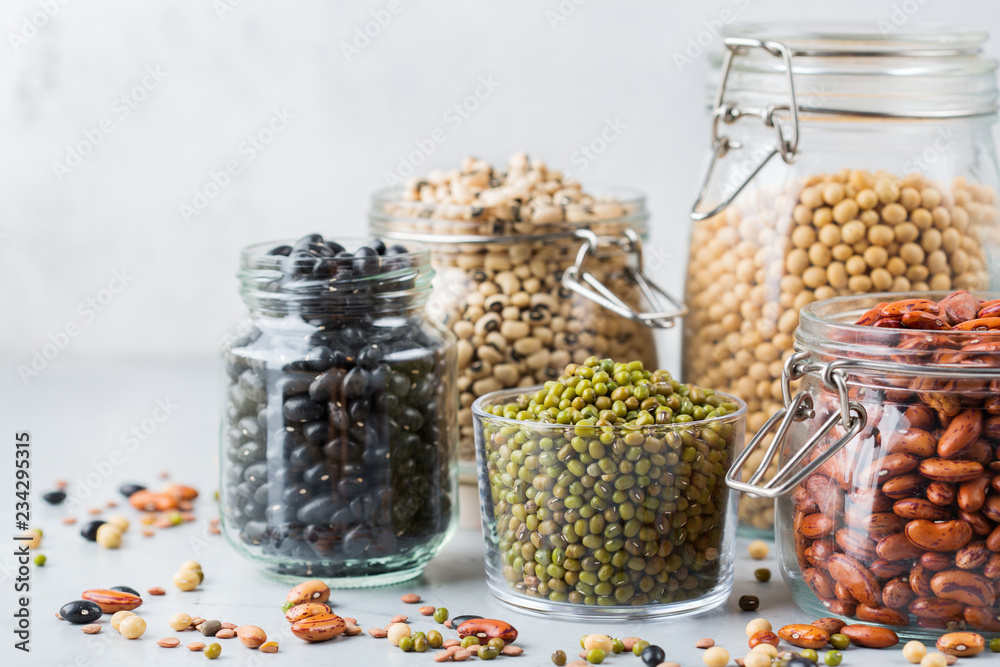 Assortment of vegan protein source food, legumes, lentils, chickpeas, beans Assortment of vegan protein source food, legumes, lentils, chickpeas, beans
