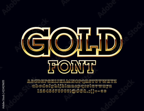 Vector luxury Gold Alphabet. Elegant set of beautiful Letters, Numbers and Symbols.