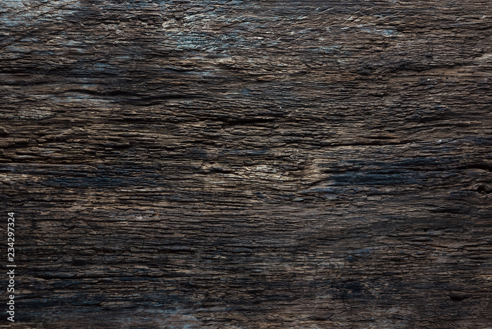 Old black wooden board/ old black wooden table top with cracks for the background Old black wooden board/ old black wooden table top with cracks for the background