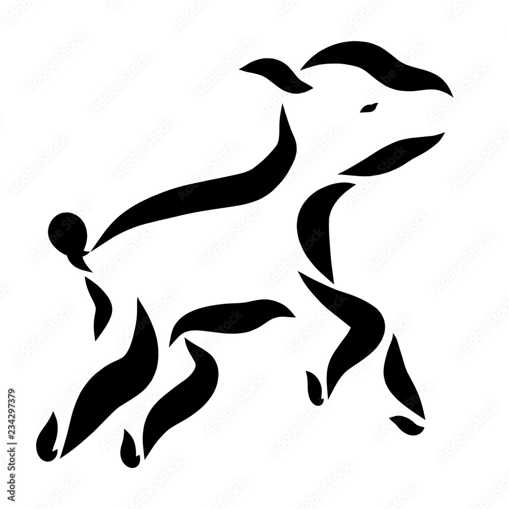 Naklejka premium Little jumping or running lamb, black pattern