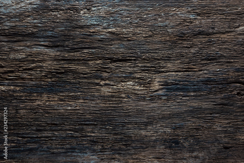 Old black wooden board/ old black wooden table top with cracks for the background