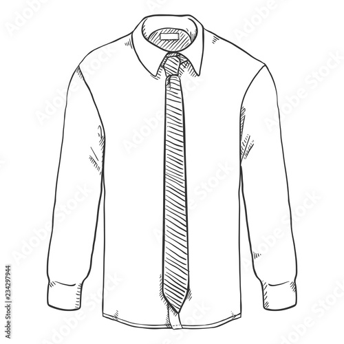Vector Sketch Long-sleeve Classic Men Shirt with Necktie