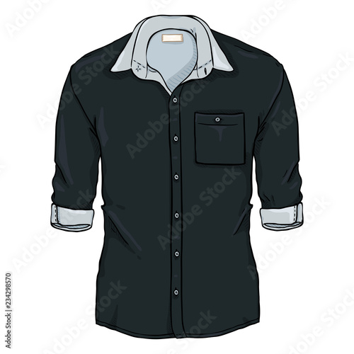 Vector Cartoon Black Casual Men Shirt with Roll Up Sleeves