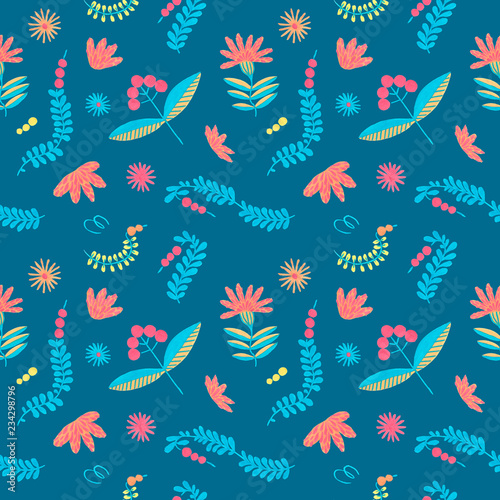Folklore herbal background seamless flowers pattern.