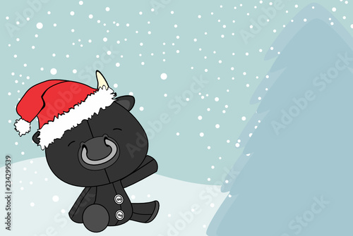 cute baby bull cartoon xmas background card