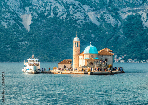The island of Gospa od Skrpela in Montenegro, view of the Church of the Mother of God