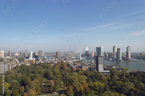 park bridge and modern cityscape of Rotterdam