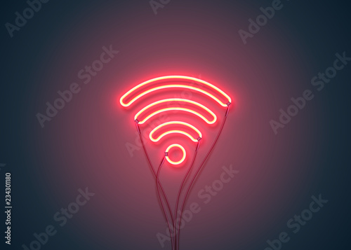Neon sign. Retro bright neon sign Wifi Hotspot on purple background. Ready for your design, icon, banner. Vector illustration. photo