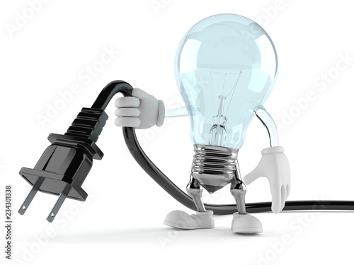 Light bulb character holding electric cable
