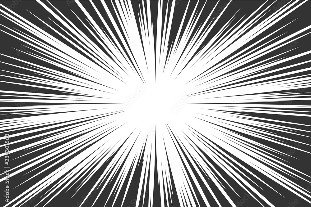 Comic book radial lines background. Manga speed frame. Explosion vector illustration. Star burst or sun rays abstract backdrop