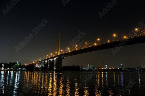 landscape night of Choa Praya river in night time. photo