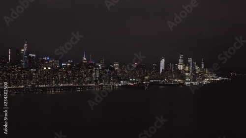 Aerial VIew New York City Night Helicopter