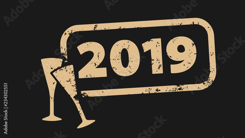 Stempel - 2019 Neujahr - gold Champagner