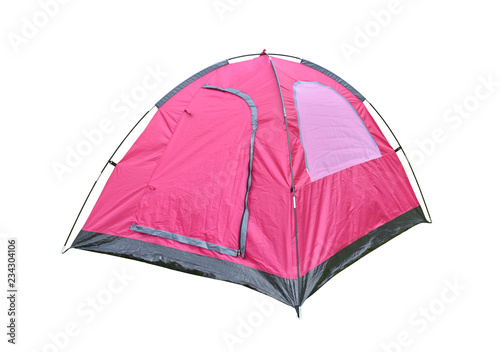 Принти на полотні Camping tent isolate, Pink color dome tent on white background.