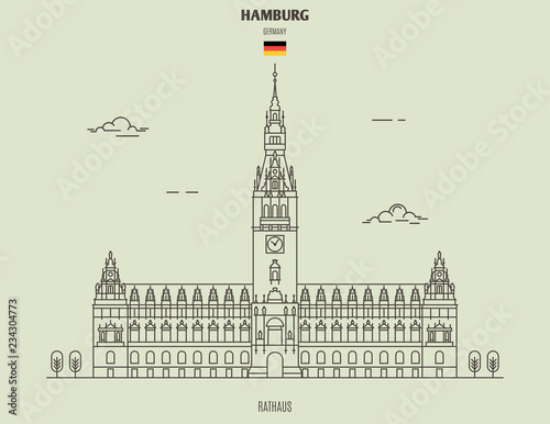 Rathaus in Hamburg, Germany. Landmark icon