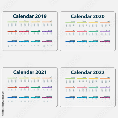 Calendar 2019, Calendar 2020, Calendar 2021 and 2022 template.Calendar design.Yearly calendar vector design stationery template.Vector illustration.
