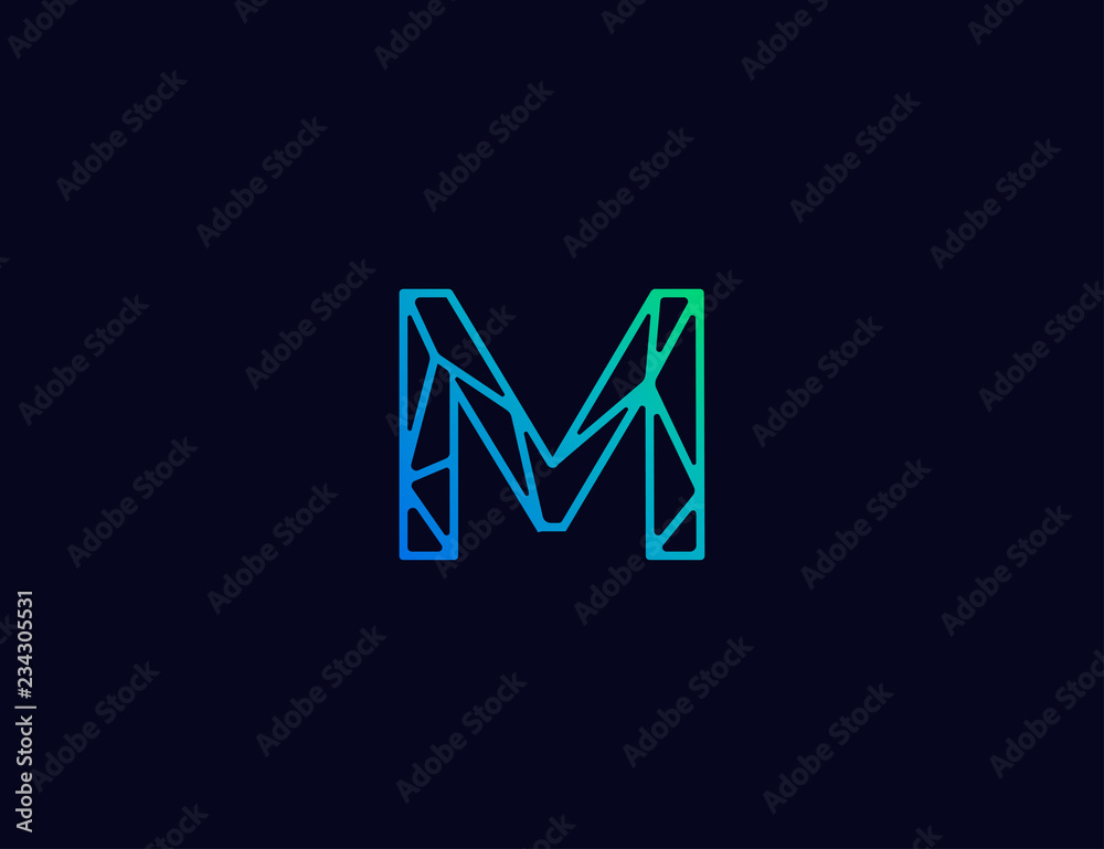 Abstract line art logo. letter M tech logo template