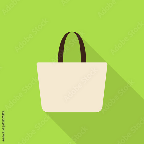 Fabric bag icon with long shadow on green background, flat design style