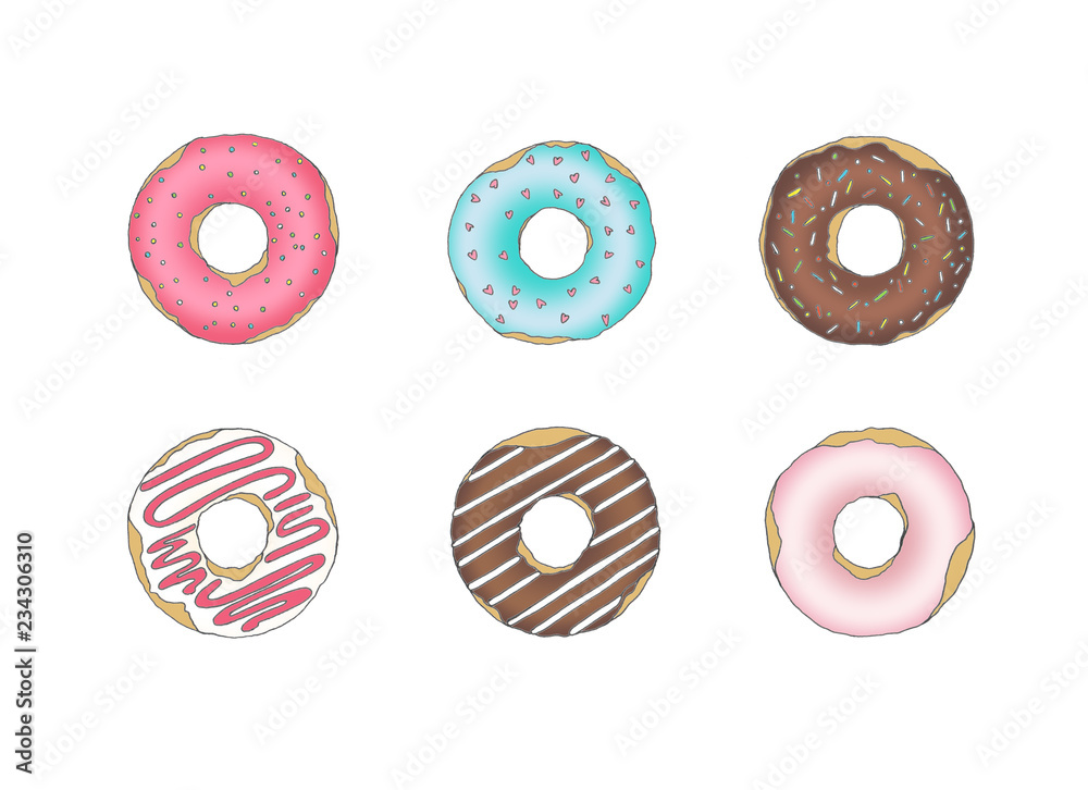 pattern with the image of multi-colored donuts pattern with the image of multi-colored donuts