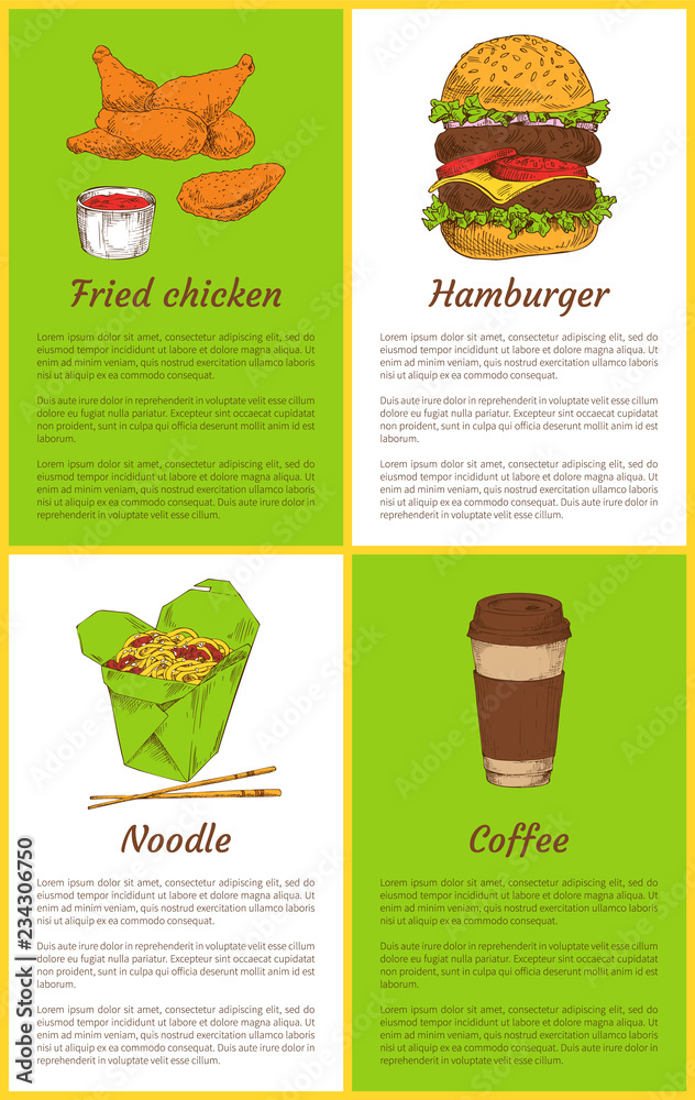 Fried Chicken and Hamburger Vector Illustration