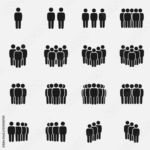 Set of crowd of people silhouettes vector icons.