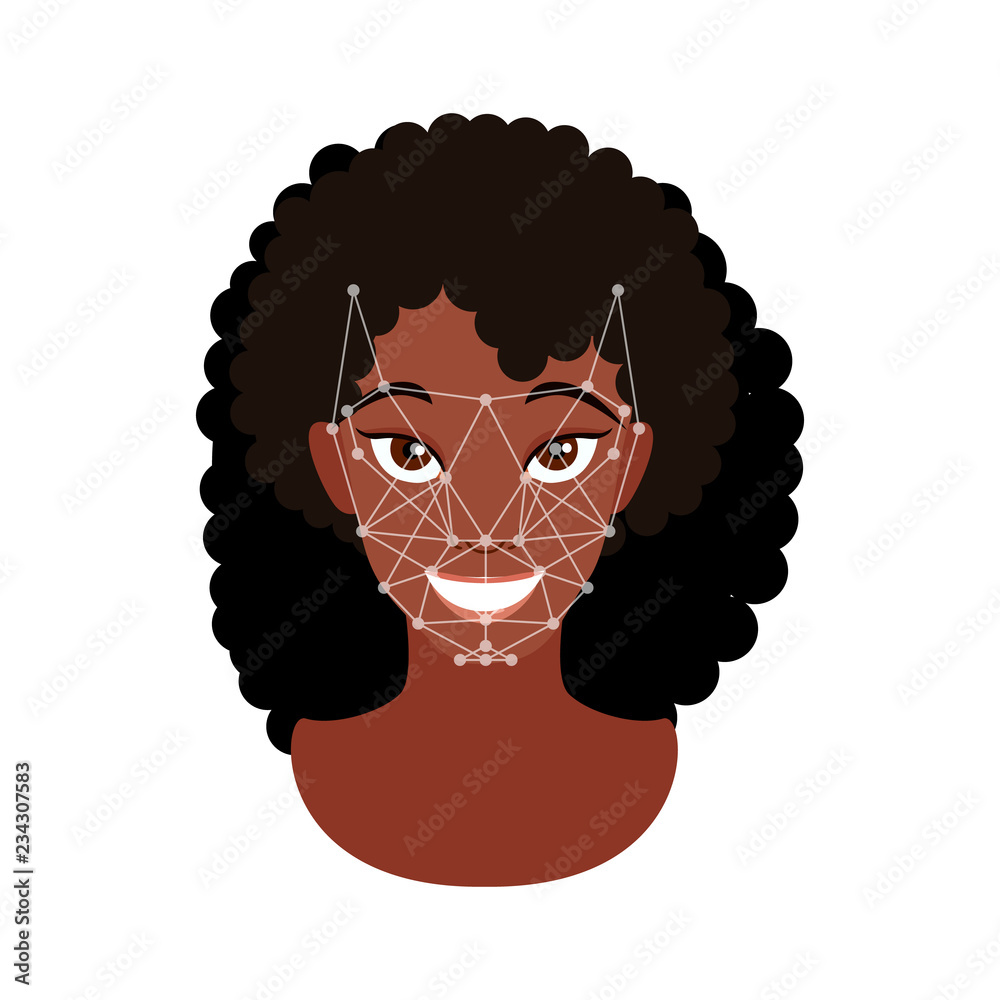 Face recognition. Woman Face. Video search for a criminal. Vector illustration. Face recognition. Woman Face. Video search for a criminal. Vector illustration.