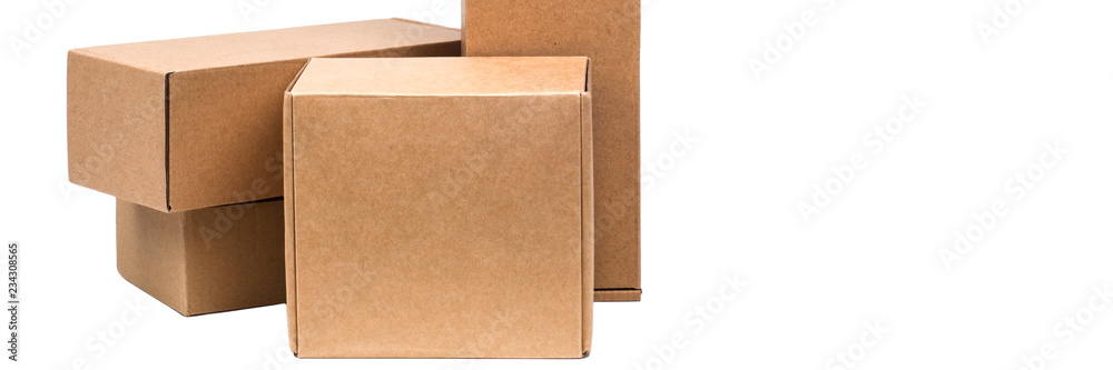 Cardboard boxes for goods on a white background. Different size. Isolated on white background. Cardboard boxes for goods on a white background. Different size. Isolated on white background.