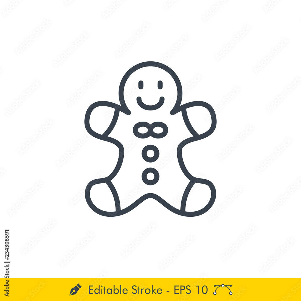 Gingerbread Man Icon / Vector - In Line / Stroke Design Gingerbread Man Icon / Vector - In Line / Stroke Design