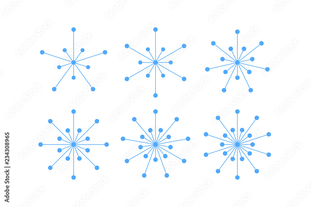 Set of snowflakes of blue lines and circles Set of snowflakes of blue lines and circles