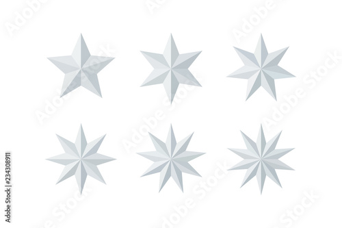 Set of beautiful faceted shiny white paper stars