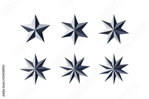 Set of beautiful faceted shiny black paper stars