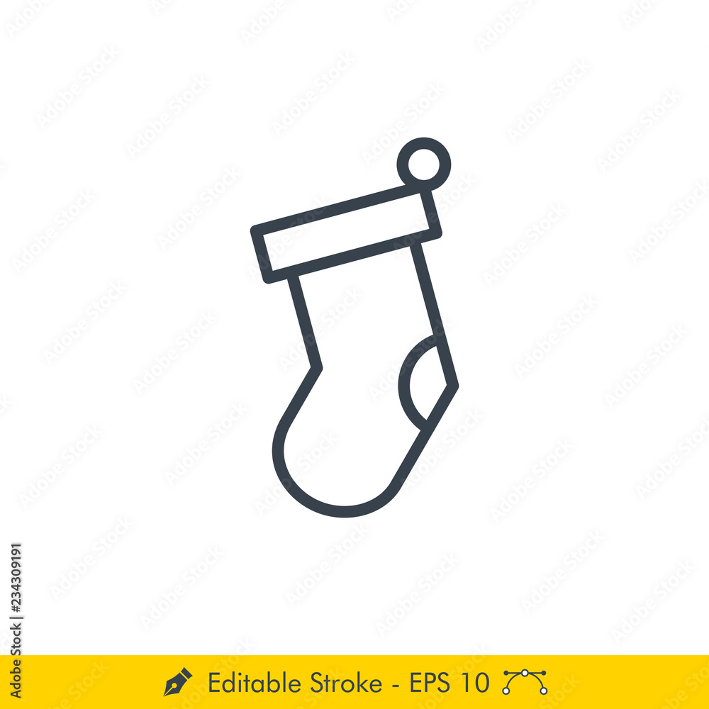 Simple Christmas Sock Icon / Vector - In Line / Stroke Design Simple Christmas Sock Icon / Vector - In Line / Stroke Design