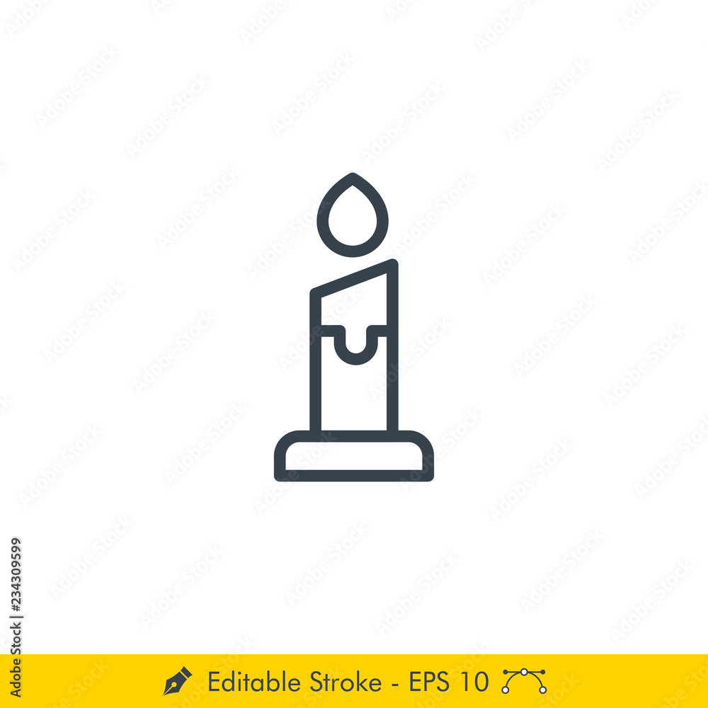 Candle (Christmas) Icon / Vector - In Line / Stroke Design Candle (Christmas) Icon / Vector - In Line / Stroke Design