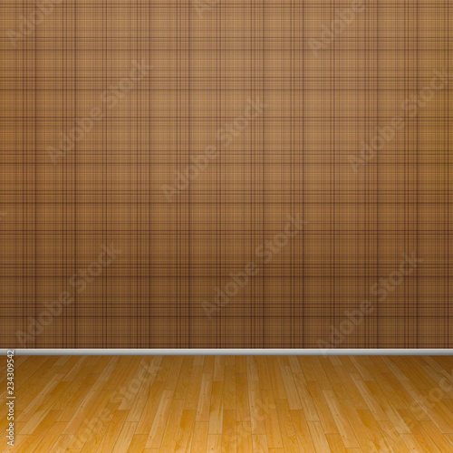 3d illustration interior rendering of brown square wallpaper and wooden floor