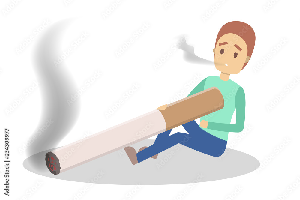Young man holding cigarette and smoking. Tobacco addiction Young man holding cigarette and smoking. Tobacco addiction