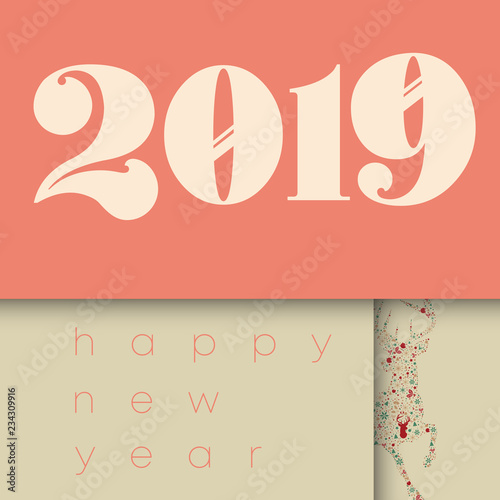 2019 Grußkarte im Kalenderstil in rot mit Hirsch