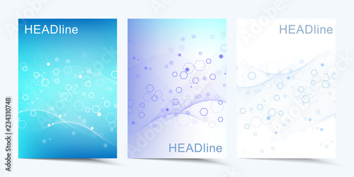 Modern vector templates for brochure, cover, banner, flyer, annual report, leaflet. Abstract art composition with connecting lines and dots. Wave flow. Digital technology, science or medical concept