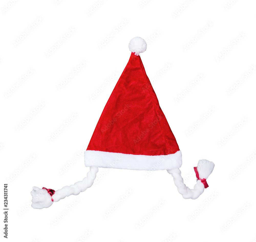 Female santa hat with plaits on white background Female santa hat with plaits on white background