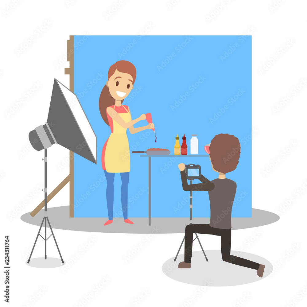 Beautiful woman making photoshoot in the studio.